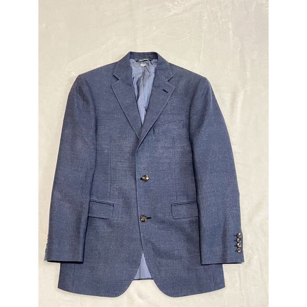 Saks Fifth Ave Blazer Mens 36R Navy Blue Check 2 Button Wool/silk Blend Coat